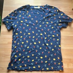 Marine Layer V-Neck Tee in Navy Fruit Print